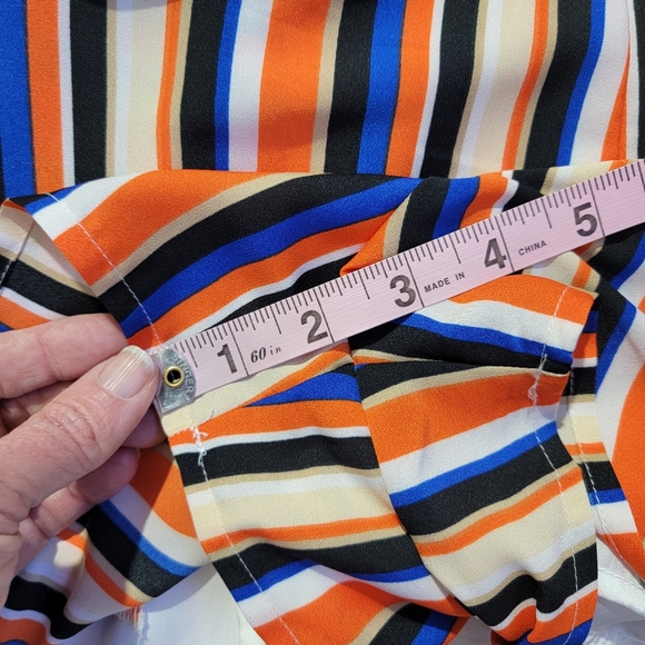 NWT Bebe Striped Halter Romper V Neck Gold Metal Trim Back Zip Size Small - Picture 14 of 15